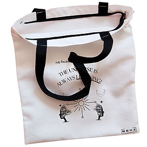 Alternative view of Geanta Canvas Tote pentru femei, model The Universe Listens 2, 38x34.5 cm, Alba, BEKZ®