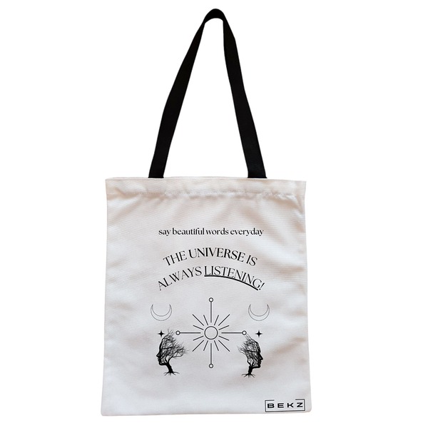 Geanta Canvas Tote pentru femei, model The Universe Listens 2, 38x34.5 cm, Alba, BEKZ® 1 Geanta Canvas Tote pentru femei model The Universe Listens 2 38x34.5 cm Alba BEKZ®