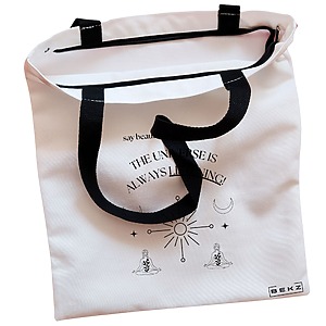 Alternative view of Geanta Canvas Tote pentru femei, model The Universe Listens, 38x34.5 cm, Alba, BEKZ®
