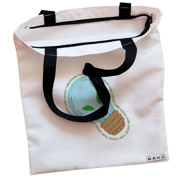Geanta Canvas Tote pentru femei, model Think Green, 38x34.5 cm, Alba, BEKZ® 2 Geanta Canvas Tote pentru femei model Think Green 38x34.5 cm Alba BEKZ® 1
