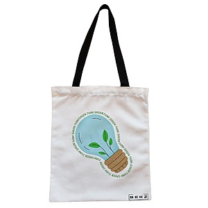 Geanta Canvas Tote pentru femei, model Think Green, 38x34.5 cm, Alba, BEKZ®