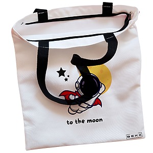 Alternative view of Geanta Canvas Tote pentru femei, model To the moon, 38x34.5 cm, Alba, BEKZ®