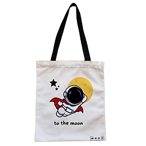 Geanta Canvas Tote pentru femei, model To the moon, 38x34.5 cm, Alba, BEKZ®