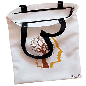 Alternative view of Geanta Canvas Tote pentru femei, model Tree and Faces, 38x34.5 cm, Alba, BEKZ®