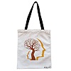 Geanta Canvas Tote pentru femei model Tree and Faces 38x34.5 cm Alba BEKZ®