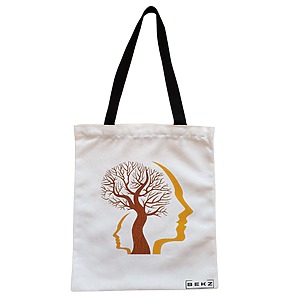 Geanta Canvas Tote pentru femei, model Tree and Faces, 38x34.5 cm, Alba, BEKZ®