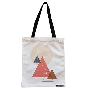 Geanta Canvas Tote pentru femei, model Triangles, 38x34.5 cm, Alba, BEKZ®
