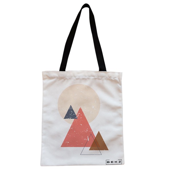 Geanta Canvas Tote pentru femei model Triangles 38x34.5 cm Alba BEKZ®