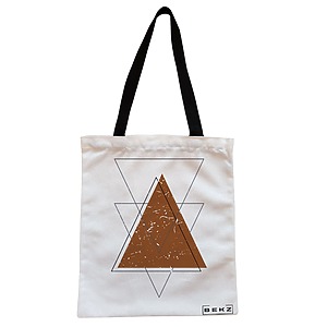 Geanta Canvas Tote pentru femei, model Triangles art, 38x34.5 cm, Alba, BEKZ®