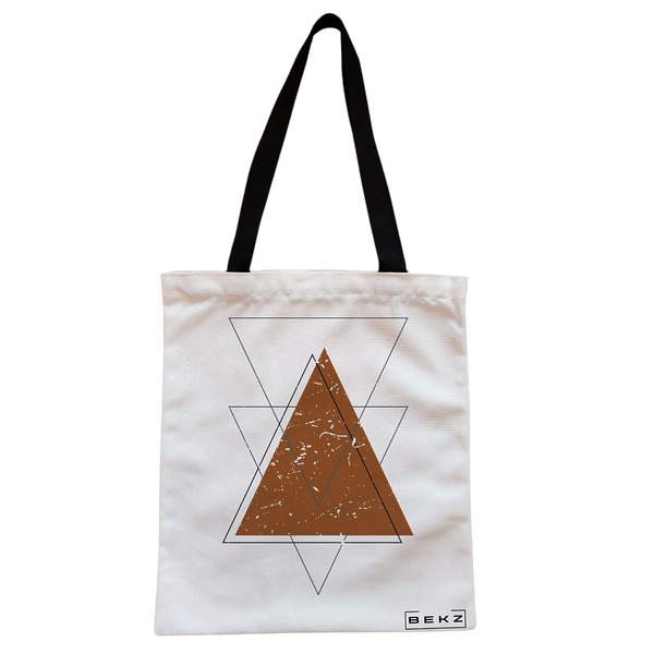 Geanta Canvas Tote pentru femei model Triangles art 38x34.5 cm Alba BEKZ®