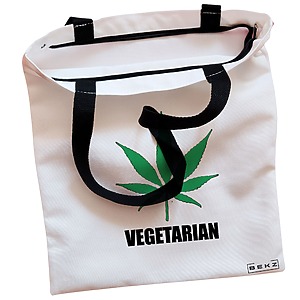 Alternative view of Geanta Canvas Tote pentru femei, model Vegetarian, 38x34.5 cm, Alba, BEKZ®