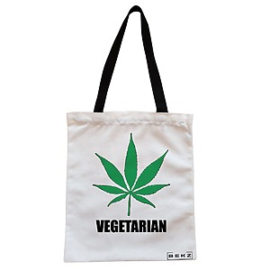 Geanta Canvas Tote pentru femei, model Vegetarian, 38x34.5 cm, Alba, BEKZ®
