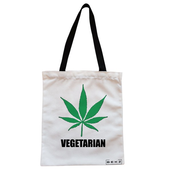 Geanta Canvas Tote pentru femei, model Vegetarian, 38x34.5 cm, Alba, BEKZ® 1 Geanta Canvas Tote pentru femei model Vegetarian 38x34.5 cm Alba BEKZ®