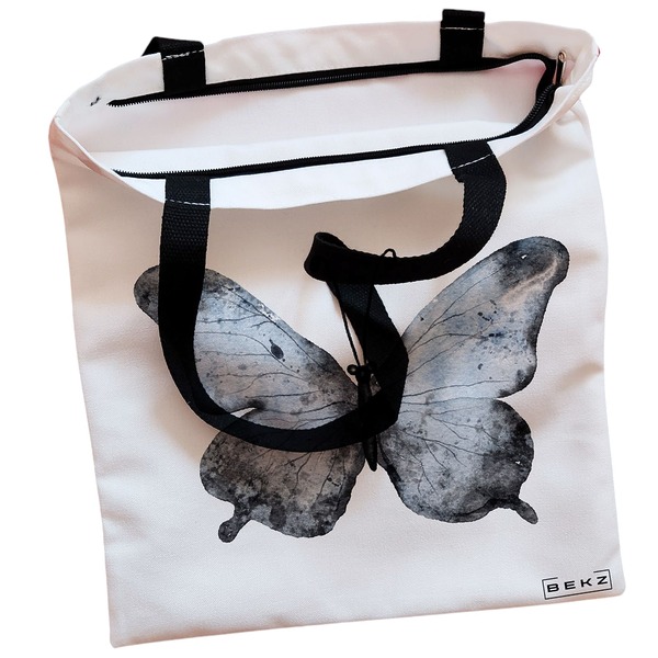 Geanta Canvas Tote pentru femei, model Watercolor Butterfly 2, 38x34.5 cm, Alba, BEKZ® 2 Geanta Canvas Tote pentru femei model Watercolor Butterfly 2 38x34.5 cm Alba BEKZ® 1