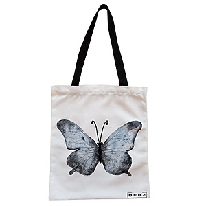 Geanta Canvas Tote pentru femei, model Watercolor Butterfly 2, 38x34.5 cm, Alba, BEKZ®