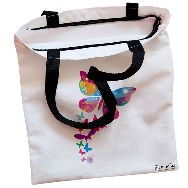 Geanta Canvas Tote pentru femei, model Watercolor Butterfly, 38x34.5 cm, Alba, BEKZ® 2 Geanta Canvas Tote pentru femei model Watercolor Butterfly 38x34.5 cm Alba BEKZ® 1