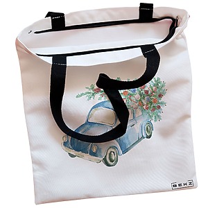 Alternative view of Geanta Canvas Tote pentru femei, model Watercolor Car, 38x34.5 cm, Alba, BEKZ®