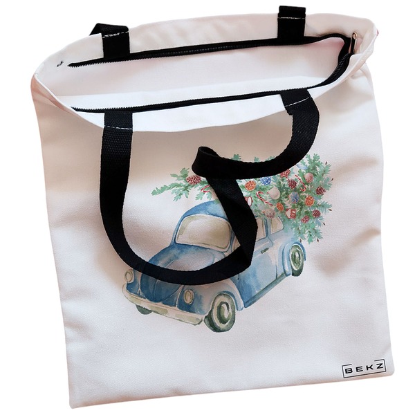 Geanta Canvas Tote pentru femei, model Watercolor Car, 38x34.5 cm, Alba, BEKZ® 2 Geanta Canvas Tote pentru femei model Watercolor Car 38x34.5 cm Alba BEKZ® 1