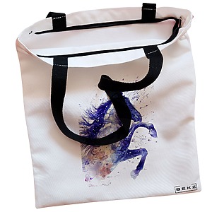 Alternative view of Geanta Canvas Tote pentru femei, model Watercolor Horse, 38x34.5 cm, Alba, BEKZ®