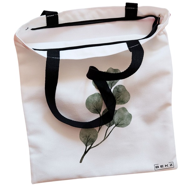 Geanta Canvas Tote pentru femei model Watercolor Leaves 38x34.5 cm Alba BEKZ® 1