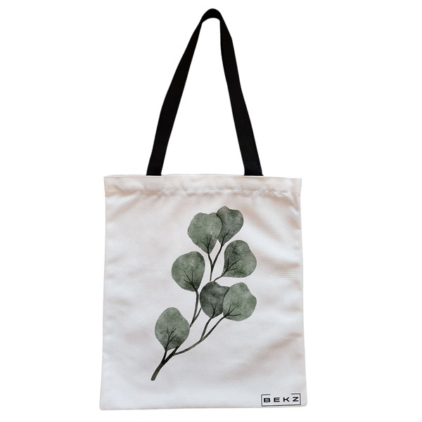 Geanta Canvas Tote pentru femei model Watercolor Leaves 38x34.5 cm Alba BEKZ®