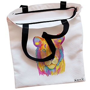 Alternative view of Geanta Canvas Tote pentru femei, model Watercolor Lion, 38x34.5 cm, Alba, BEKZ®