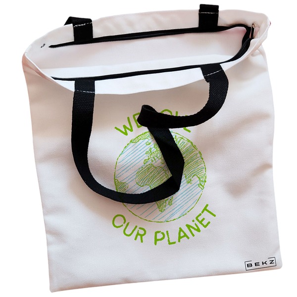 Geanta Canvas Tote pentru femei, model We Love Our Planet, 38x34.5 cm, Alba, BEKZ® 2 Geanta Canvas Tote pentru femei model We Love Our Planet 38x34.5 cm Alba BEKZ® 1