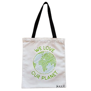 Geanta Canvas Tote pentru femei, model We Love Our Planet, 38x34.5 cm, Alba, BEKZ®