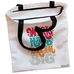 Alternative view of Geanta Canvas Tote pentru femei, model Work Hard Dream Big, 38x34.5 cm, Alba, BEKZ®