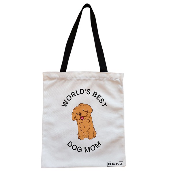 Geanta Canvas Tote pentru femei, model World’s best dog mom, 38x34.5 cm, Alba, BEKZ® 1 Geanta Canvas Tote pentru femei model Worlds best dog mom 38x34.5 cm Alba BEKZ®