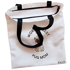 Alternative view of Geanta Canvas Tote pentru femei, model World’s best pug mom, 38x34.5 cm, Alba, BEKZ®