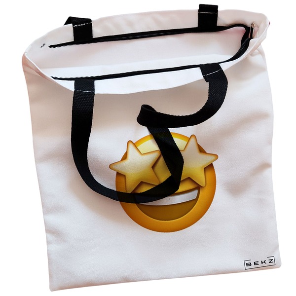 Geanta Canvas Tote pentru femei, model Wow Emoji, 38x34.5 cm, Alba, BEKZ® 2 Geanta Canvas Tote pentru femei model Wow Emoji 38x34.5 cm Alba BEKZ® 1