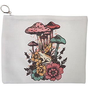 Portfard Cosmetice tip Plic Colorful Mushrooms, 23x18 cm, Alb, BEKZ®
