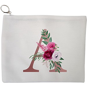 Portfard Cosmetice tip Plic, Cu litera A Rose Gold si Trandafiri, 23x18 cm, Alb, BEKZ®