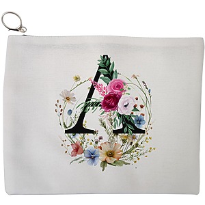 Portfard Cosmetice tip Plic, Cu litera A in Coronita Florala, 23x18 cm, Alb, BEKZ®