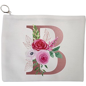 Portfard Cosmetice tip Plic, Cu litera B Rose Gold si Trandafiri, 23x18 cm, Alb, BEKZ®