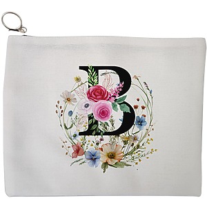 Portfard Cosmetice tip Plic, Cu litera B in Coronita Florala, 23x18 cm, Alb, BEKZ®