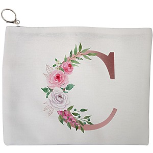 Portfard Cosmetice tip Plic, Cu litera C Rose Gold si Trandafiri, 23x18 cm, Alb, BEKZ®