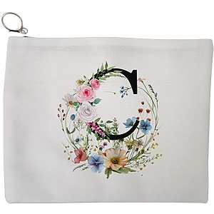 Portfard Cosmetice tip Plic, Cu litera C in Coronita Florala, 23x18 cm, Alb, BEKZ®