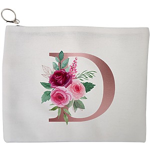 Portfard Cosmetice tip Plic, Cu litera D Rose Gold si Trandafiri, 23x18 cm, Alb, BEKZ®