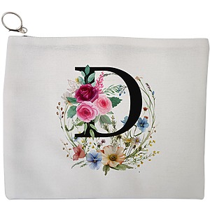 Portfard Cosmetice tip Plic, Cu litera D in Coronita Florala, 23x18 cm, Alb, BEKZ®