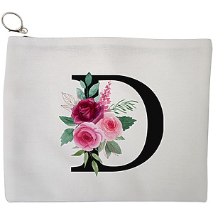 Portfard Cosmetice tip Plic, Cu litera D si Trandafiri, 23x18 cm, Alb, BEKZ®