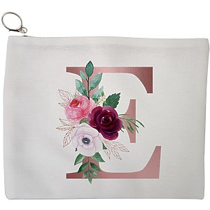 Portfard Cosmetice tip Plic, Cu litera E Rose Gold si Trandafiri, 23x18 cm, Alb, BEKZ®