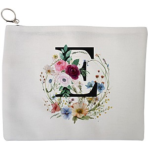 Portfard Cosmetice tip Plic, Cu litera E in Coronita Florala, 23x18 cm, Alb, BEKZ®