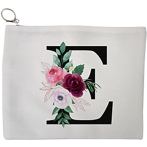 Portfard Cosmetice tip Plic, Cu litera E si Trandafiri, 23x18 cm, Alb, BEKZ®