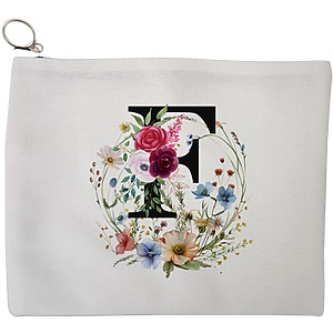 Portfard Cosmetice tip Plic, Cu litera F in Coronita Florala, 23x18 cm, Alb, BEKZ®