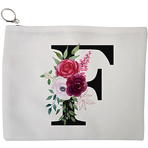 Portfard Cosmetice tip Plic, Cu litera F si Trandafiri, 23x18 cm, Alb, BEKZ®