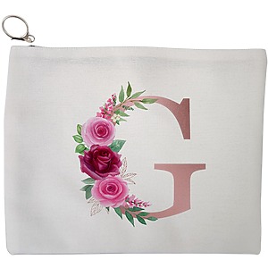 Portfard Cosmetice tip Plic, Cu litera G Rose Gold si Trandafiri, 23x18 cm, Alb, BEKZ®