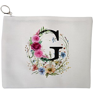 Portfard Cosmetice tip Plic, Cu litera G in Coronita Florala, 23x18 cm, Alb, BEKZ®