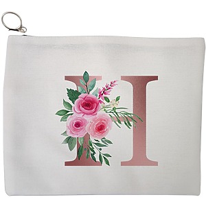 Portfard Cosmetice tip Plic, Cu litera H Rose Gold si Trandafiri, 23x18 cm, Alb, BEKZ®